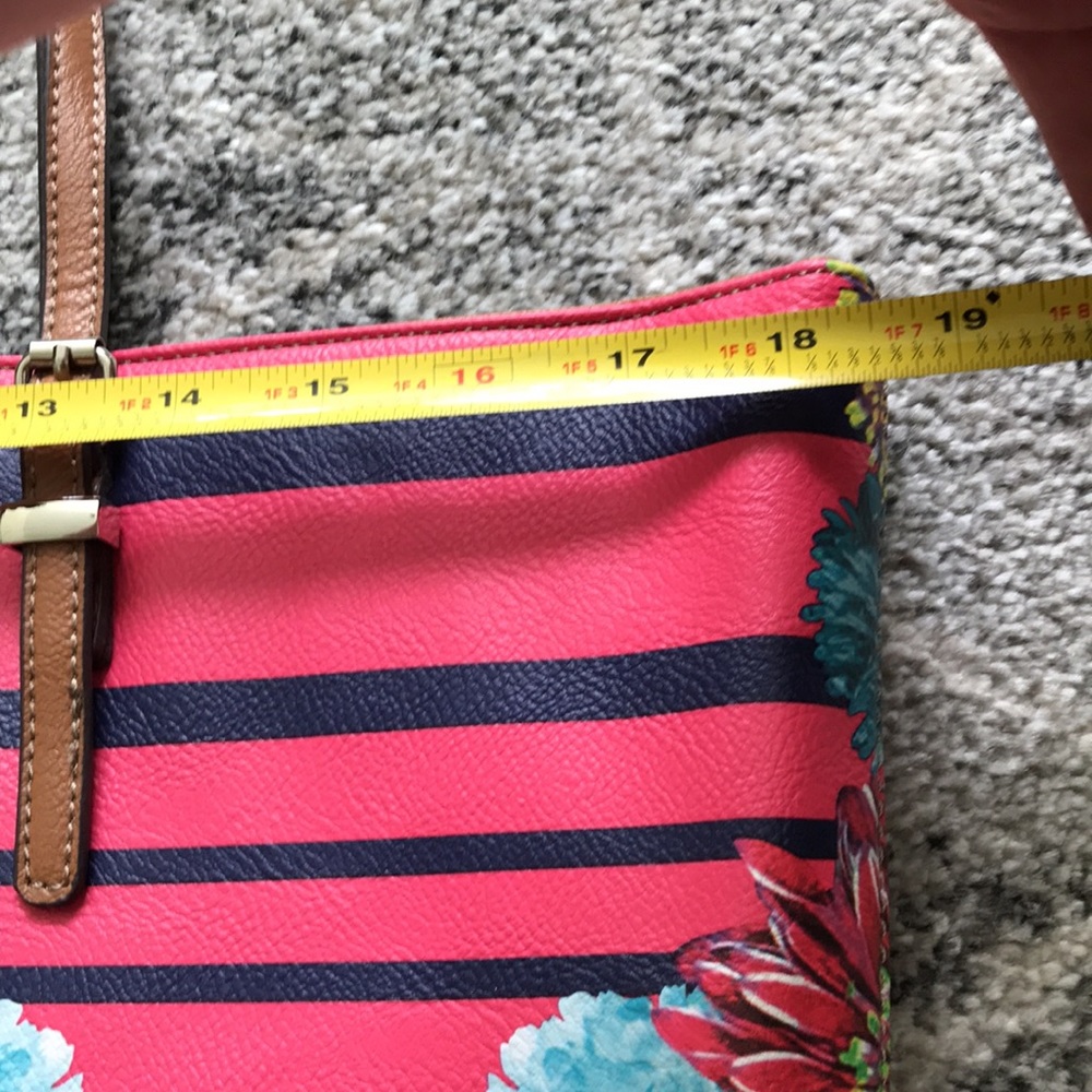 Nine West floral & stripe faux leather multi color summer tote bag - Picture 11 of 15